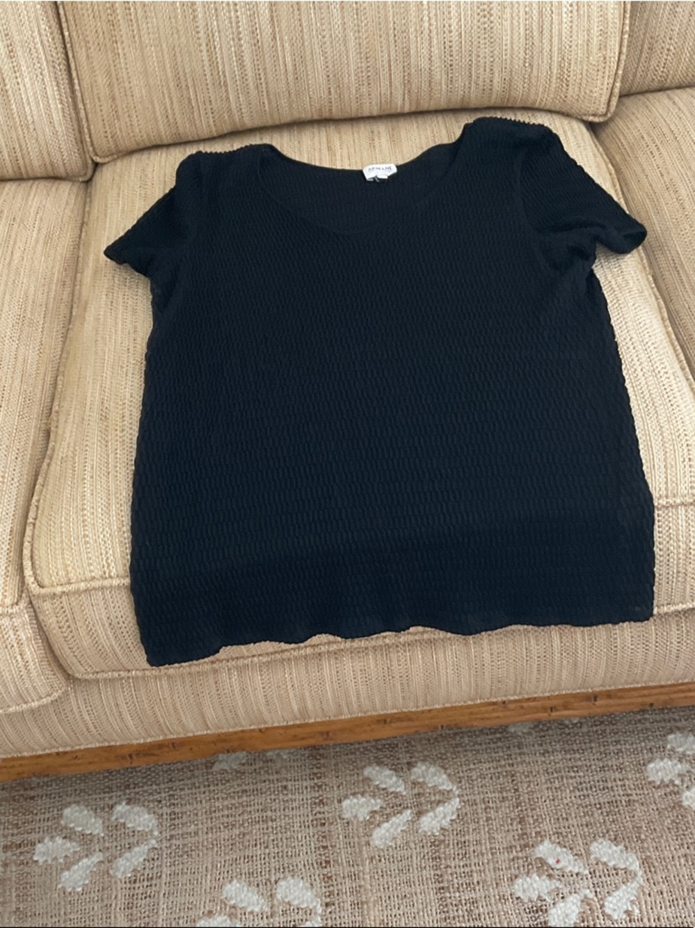 Armani Collectioni.Women's Black V-Neck Short Sleeve Knit Top - Picture 3 of 6